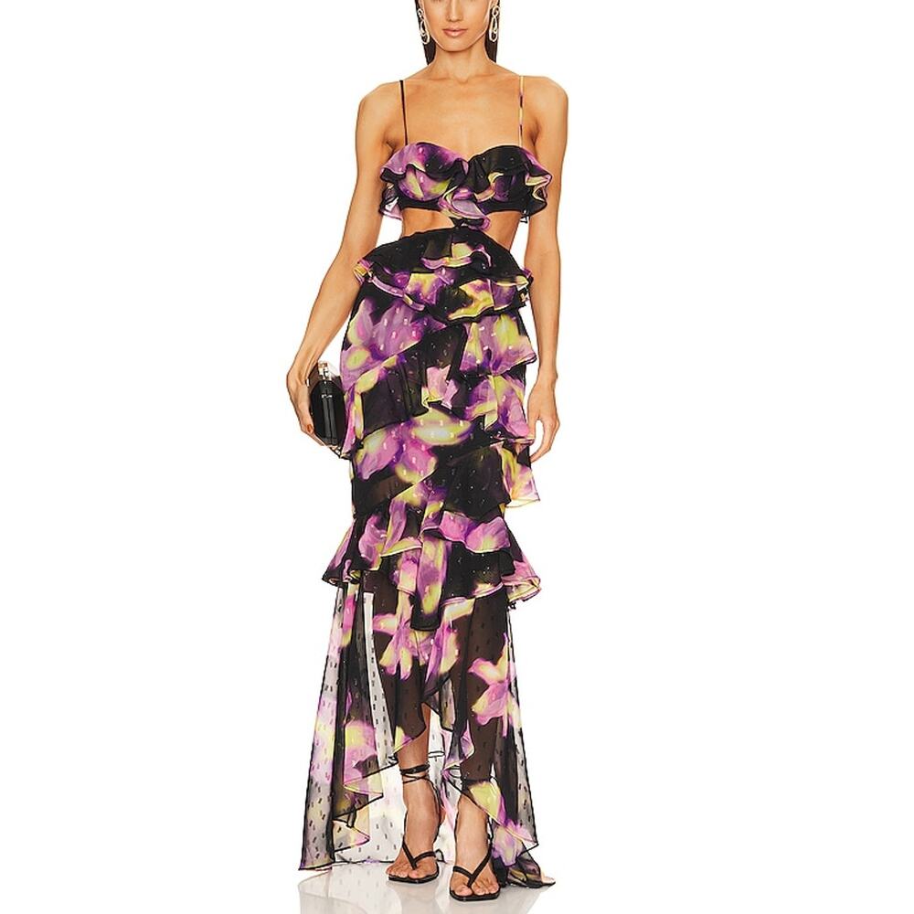 Michael Costello Ruffled Multicolor Abby Gown Size M